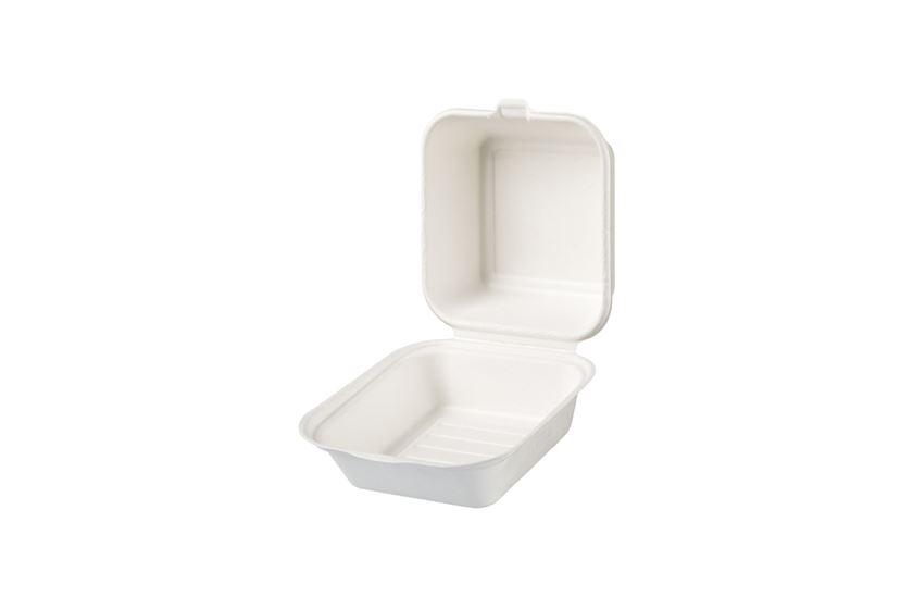 Sugarcane Food Containers 1-Compartment with Hinged Lid-125 pcs(Single Burger)