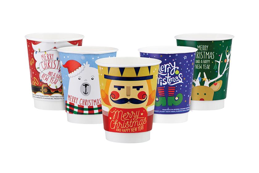 Χάρτινα Ποτήρια Διπλού Τοιχώματος X-MAS 8oz Mix κιβώτιο 5 σχέδια-25 τμχ